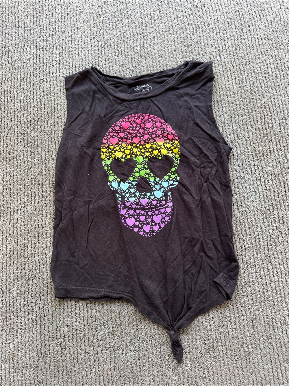 Flowers by Zoe Girls Black Tank Top with Rainbow Heart Skull